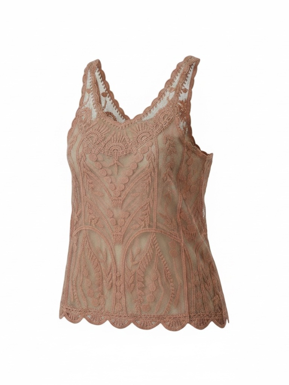 Love Tree Lace Embroidered Tank Top - Blush